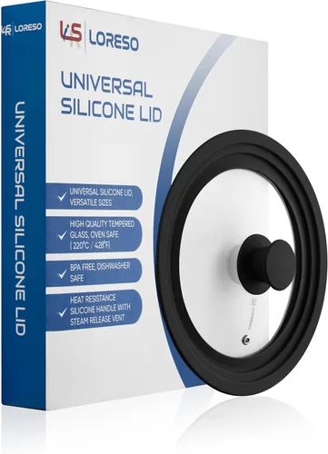 Vista 5 de LSR Loreso Tapa universal para ollas y sartenes de 7.5 a 9.5 pulgadas, tapa de vidrio templado con borde de silicona de tamaño automático