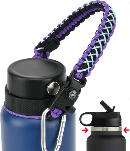 Vista 12 de Asa de cuerda de paracaídas para botellas Hydroflask 2.0 de boca ancha y estándar, con nuevo soporte de anillo de seguridad, 12oz - 64oz