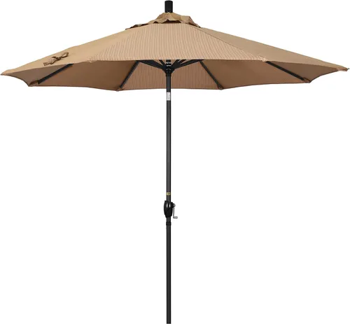 Vista 14 de California Umbrella Paraguas redondo de aluminio de 9 pies, manivela elevadora, botón de inclinación, poste negro, olefina beige antiguo