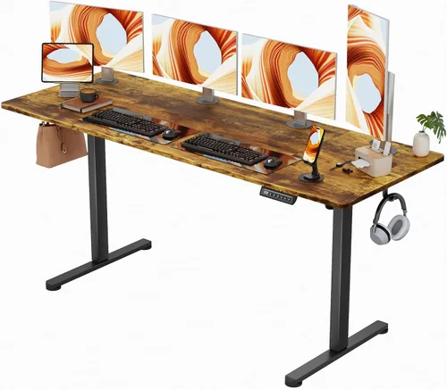 Vista 15 de Furmax Escritorio eléctrico de pie, escritorio ajustable de altura de 55 x 24 pulgadas con ruedas extraíbles, escritorio para computadora de oficina