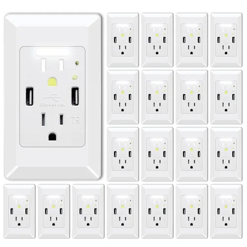 Vista 58 de Salida de receptáculo GFCI eléctrica Greencycle de 15 amperios, paquete de 5 salidas GFCI con indicador LED, resistente a la intemperie, grado