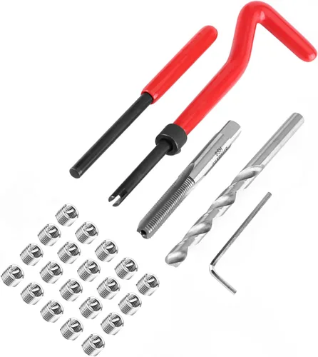 Kits de reparación de rosca helicoidal de 25 piezas para reparación automática, insertos de rosca de acero inoxidable M6 x 0.039 x 0.315 in