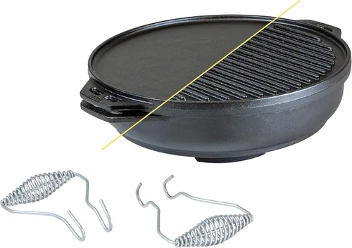 Lodge - Kit de cocina de hierro fundido. El juego de cinco piezas de hierro fundido incluye una parrilla/plancha reversible de 14 pulgadas, fondo de