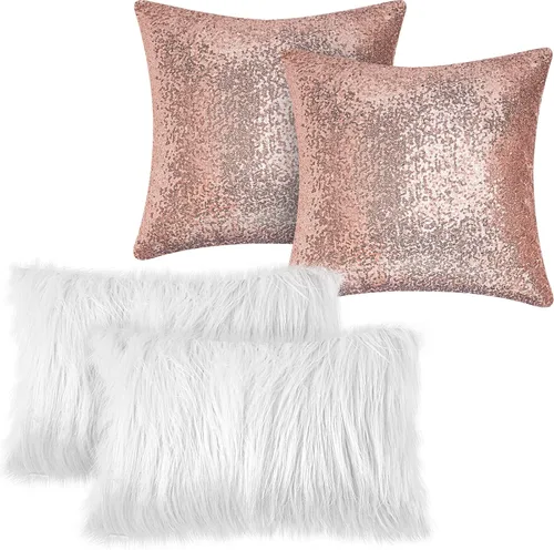 Vista 21 de Irenare 4 fundas de almohada esponjosas y de lentejuelas para invierno, fundas de cojín suaves para sofá, cama, sofá o Navidad