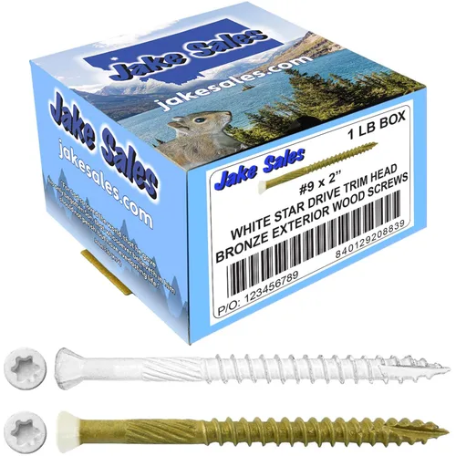 Vista 10 de #9 x 1-5/8" Bronce Estrella Exterior Recubierto Blanco Cabeza Tornillo Madera -Torx/Star Drive Head- Multiusos - 1 Libra - 158 Tornillos