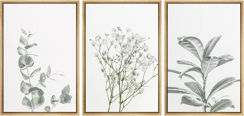Vista 8 de Lienzo de 3 piezas, arte contemporáneo, decoración de pared moderna, cascada y flores
