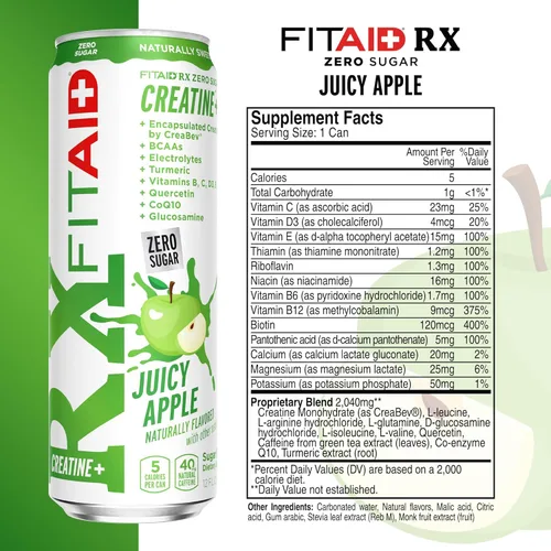 Vista 91 de FITAID RX Zero Sugar, creatina encapsulada, bebida de recuperación de entrenamiento, mezcla todo en uno, BCAA, glucosamina, cúrcuma, complejo B
