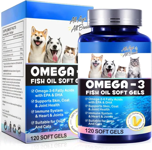 Aceite de pescado omega-3 para perros, aceite de pescado Omega 3 con EPA y DHA apoya el alivio de alergias estacionales de los perros, aumenta la