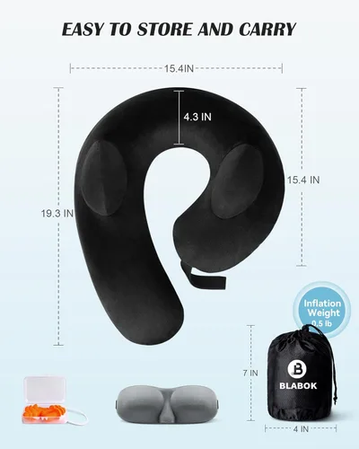 Vista 6 de Almohada de cuello inflable para viajes, almohada de viaje que apoya la cabeza y el cuello, almohada de cuello de viaje para avión, tren, automóvil