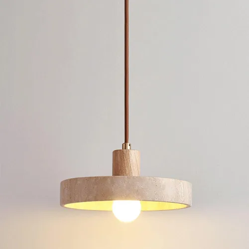 Japanese Wabi-Sabi Dining Room Pendant Lights, 8.3IN Yellow Travertine Shade Ceiling Hanging Lighting, Modern Wood Chandelier for Kitchen Island