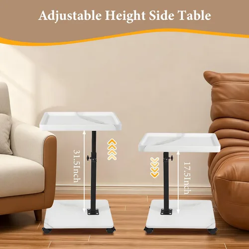 Vista 3 de jessie Mesa auxiliar de mesa C de altura ajustable, mesas auxiliares giratorias de 360° para espacios pequeños, mesas de sofá que se deslizan