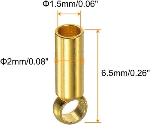 Vista 2 de HARFINGTON 20 tapas de extremo de cordón de 0.059 in de identificación de acero inoxidable para manualidades, pulseras, collares, borlas, tono dorado