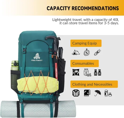 Vista 6 de Bseash Mochila de senderismo impermeable de 40L con cubierta para lluvia, bolsa de viaje deportiva al aire libre para camping, escalada, ciclismo