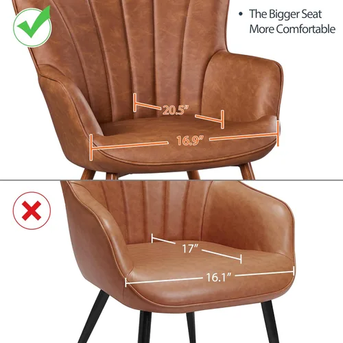 Vista 7 de Yaheetech Silla de Brazos de Piel Sintética PU, Silla Decorativa Moderna con Patas Metálicas, Cómoda Silla Barril Tapizada para Sala de Estar, Marrón