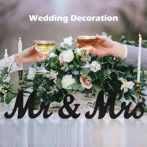 Vista 4 de Letrero de Sr. y Sra. para mesa de boda, letras de madera de Sr. y Sra., grandes artículos de decoración para fiesta de Sr. y Sra., letra de madera