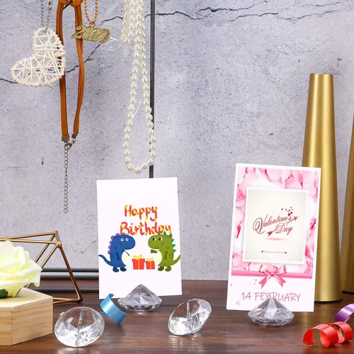 Vista 6 de Boao Paquete de 24 tarjeteros de mesa de acrílico con diamantes de cristal, decoración de fiesta de diamantes para bodas, mesa del hogar Transparente