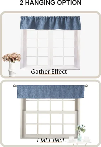 Vista 6 de Cenefa de 10 pulgadas para ventana, cenefas de lino para ventana de cocina, sala de estar, baño, sótano, cortina pequeña opaca, 10 pulgadas de largo