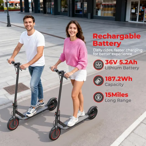 Vista 2 de Qlaway 350W Electric Scooter for Adults, Speed Up to 19Mph, Max 15-22 Miles Range, Commuting Scooters with APP Control and Dual Brakes System