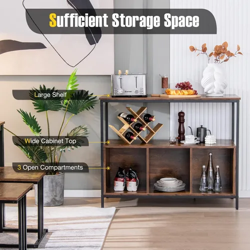 Vista 4 de PETSITE Mesa de buffet aparador con gabinete de almacenamiento y estantes, soporte industrial para horno de microondas, estación de barra de café