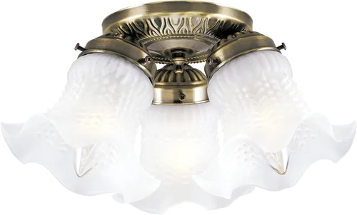 Westinghouse 6668600 Lámpara de techo interior de tres luces, acabado de latón antiguo con vidrio esmerilado con borde de volantes