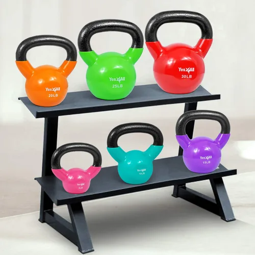 Vista 5 de Yes4All - Juego de pesas rusas recubiertas de vinilo, set combinado para entrenamiento corporal completo, fuerza de agarre, flexiones y ejercicios