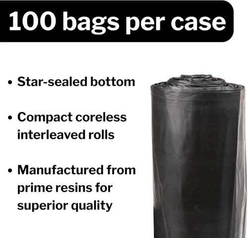 Vista 4 de McKesson 55 Gallon Trash Bags - 100 Count, 43" x 47" Black Garbage Bags, Heavy Duty 1.5 Mil with Star-Sealed Bottom, Large Trash Can Liners for
