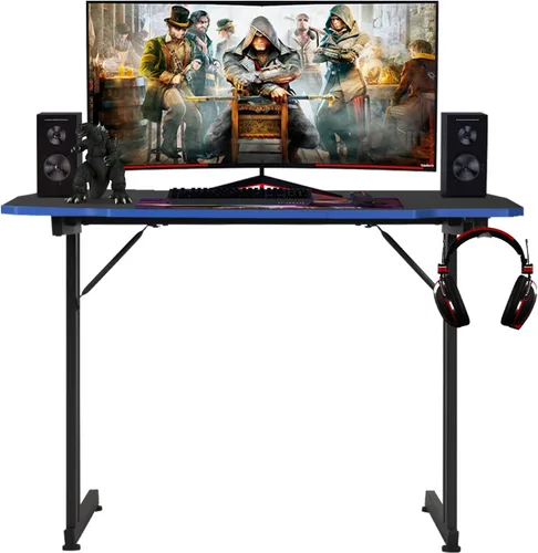 BestOffice Gmaing Desk Z Shaped 39.4in Computer Gaming Workstation Ergonomic Gaming Table with Headphone Hook for Game Players, Blue
