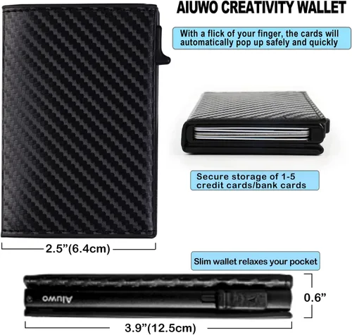 Vista 4 de Aiuwo Mens Slim wallet with Money Clip Blocking Credit Card holder wallet for Men with Gift Box (Carbon Leather)