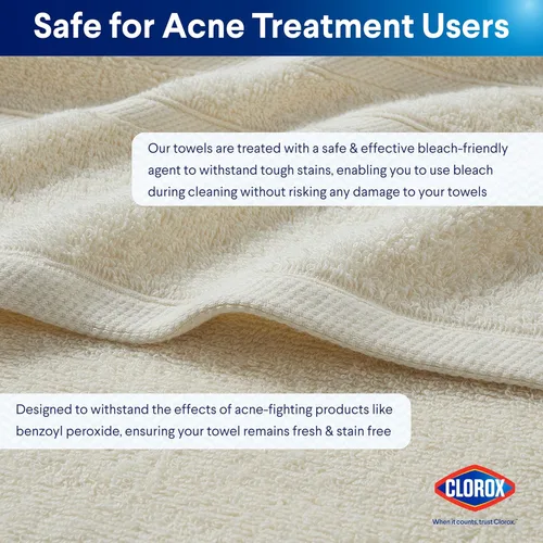 Vista 3 de CLOROX Toallitas de baño 100% algodón aptas para usar blanqueador, de secado rápido (12" x 12"), altamente absorbentes, suaves y ligeras, ideales