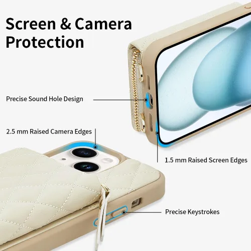 Vista 8 de LAMEEKU Funda tipo cartera diseñada para iPhone 14 con tarjetero y cadena cruzada para mujer, funda RFID a prueba de golpes, compatible con iPhone