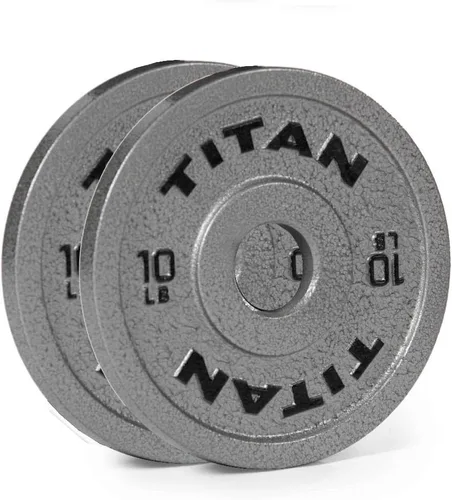Vista 10 de Titan Fitnes Cast Iron Olympic Plates, Classic Weight Plate Design, Silver Hammer Finish