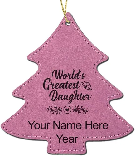 Vista 6 de LaserGram Personalized Christmas Ornament, World's Greatest Daughter, Faux Leather, Custom Laser Engraved Gift Idea (Tree Shape, Black)