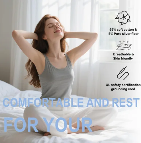 Vista 2 de Ali King Sábanas de Conexión a Tierra - Tamaño Individual, Algodón Suave con Fibra de Plata, Bolsillo Profundo de 15 Pulgadas, Sábanas Ajustables