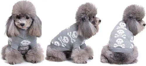 Vista 2 de S-Lifeeling Suéter para perros con calavera para Halloween, Navidad, ropa para mascotas, ropa suave y cómoda para perros - Gris