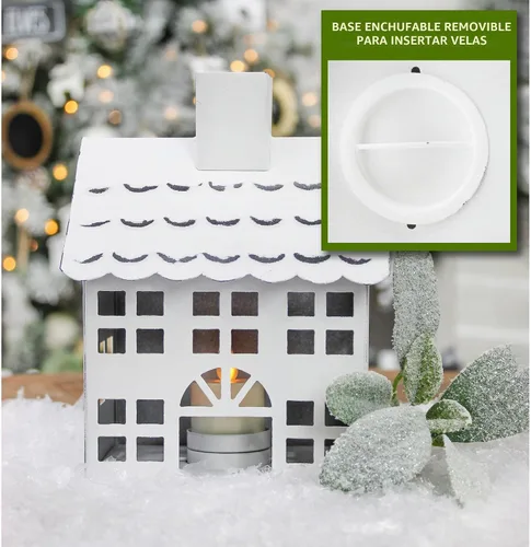 Vista 6 de AuldHome Design Casas de lata decorativas de granja (juego de 3, blanco); linterna de vela decorativa para vacaciones, aldea de Navidad o soporte