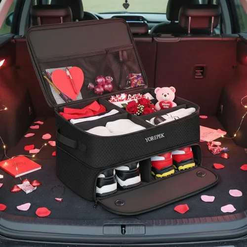 Vista 2 de YOREPEK Organizador de maletero de golf de 2 capas, regalos de golf para hombres con compartimento ventilado separado para 2 pares de zapatos