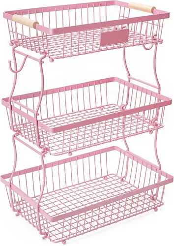 Vista 11 de Cesta de Frutas Tazón de 2 Niveles Desmontable con 2 Colgadores para Plátanos, Soporte de Frutas para Encimera de Cocina, Organizador