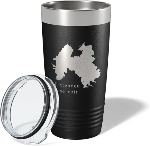 Vista 2 de Chittenden Reservoir Tumbler Lake Map Travel Mug Insulated Laser Engraved Coffee Cup Vermont 20 oz Black