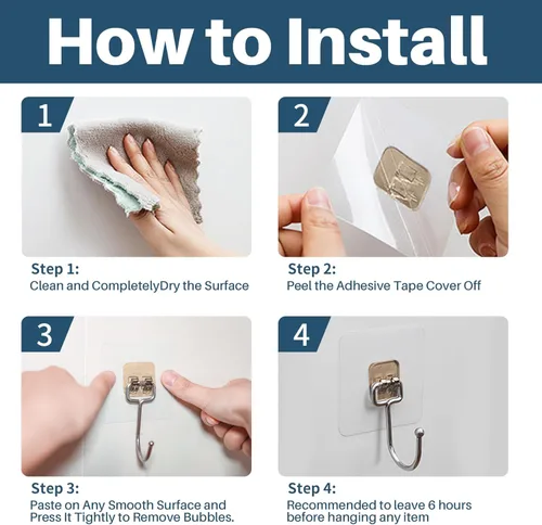 Vista 6 de Antimbee Paquete de 10 ganchos adhesivos grandes, colgadores de corona, ganchos adhesivos resistentes de 37 libras (máx.), gancho de pared adhesivo