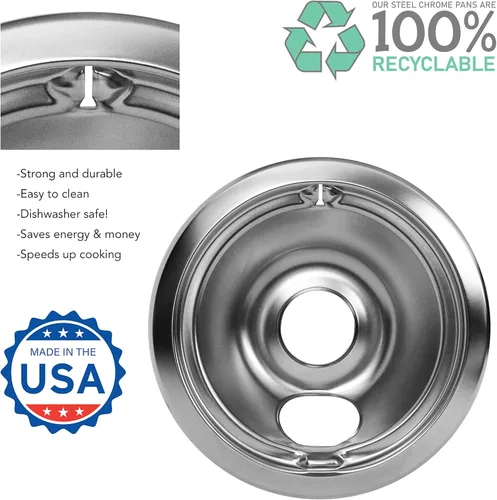 Vista 2 de Kitchen Basics 101: Fabricado en los Estados Unidos, paquete de 4 (2) cuencos de goteo de 6 pulgadas y (2) de 8 pulgadas de cromo de repuesto