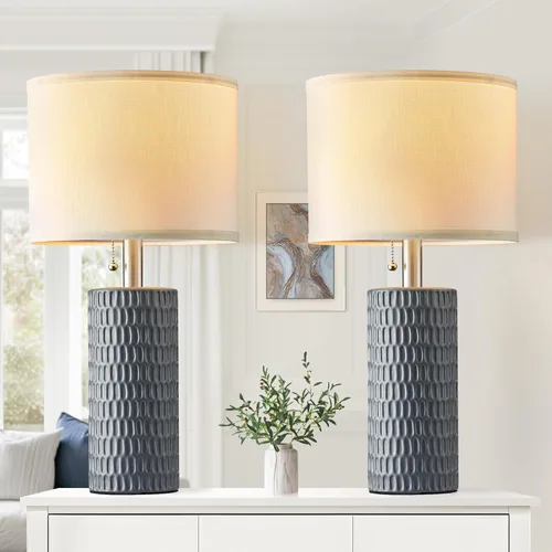 Vista 10 de Reaketon Juego de 2 lámparas de mesa para sala de estar, lámparas de mesa de cerámica para dormitorio, lámparas modernas de 20 pulgadas para mesitas