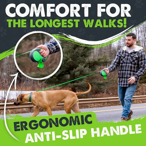 Vista 8 de Correa retráctil Mighty Paw con soporte incorporado para bolsas de excremento Correa retráctil para perros de 16' de largo para perros pequeños
