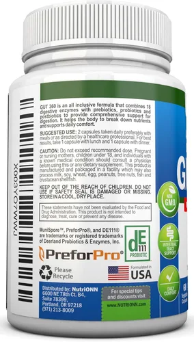 Vista 4 de Probióticos, prebióticos y postbióticos 4 en 1 con 18 enzimas digestivas para mujeres y hombres - Suplemento completo de apoyo intestinal