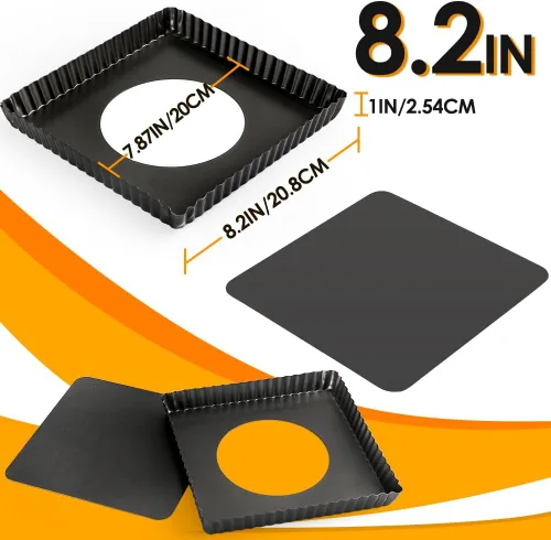 Vista 2 de Molde cuadrado antiadherente para tartas con parte inferior extraíble, acero al carbono resistente, estriado para quiche, molde para hornear mousse