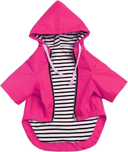 Vista 13 de Chaqueta impermeable para perros, impermeable, para razas pequeñas y medianas, cierre de cremallera, bolsillo de almacenamiento, agujero para arnés