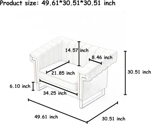 Vista 2 de Sofá de 1 pieza para sala de estar, elegante sofá de terciopelo beige con patas de metal dorado, moderno sofá copetudo de mediados de siglo