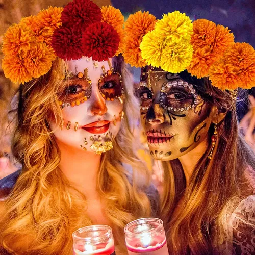 Vista 3 de 40 cabezas de flores de caléndula de 2.75 pulgadas a granel, flores artificiales de caléndula de seda para Diwali, decoración del hogar, guirnalda