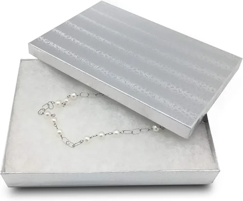 Vista 10 de TheDisplayGuys - Paquete de 100 cajas de cartón rellenas de algodón #33 para joyas, papel de aluminio plateado (3.5 x 3.5 x 1.0 pulgadas)