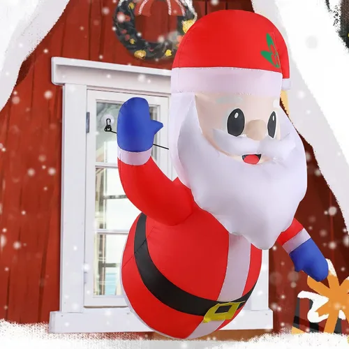 Vista 3 de Papá Noel inflable de Navidad, decoración de ventana de Navidad de 4 pies para interiores y exteriores, Papá Noel inflable, decoración LED integrada