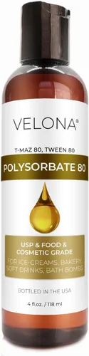 Polysorbate 80 de velona - 4 onzas líquidas | Solubilizante, grado alimenticio y cosmético | Todo natural para cocinar, cuidado de la piel y bombas